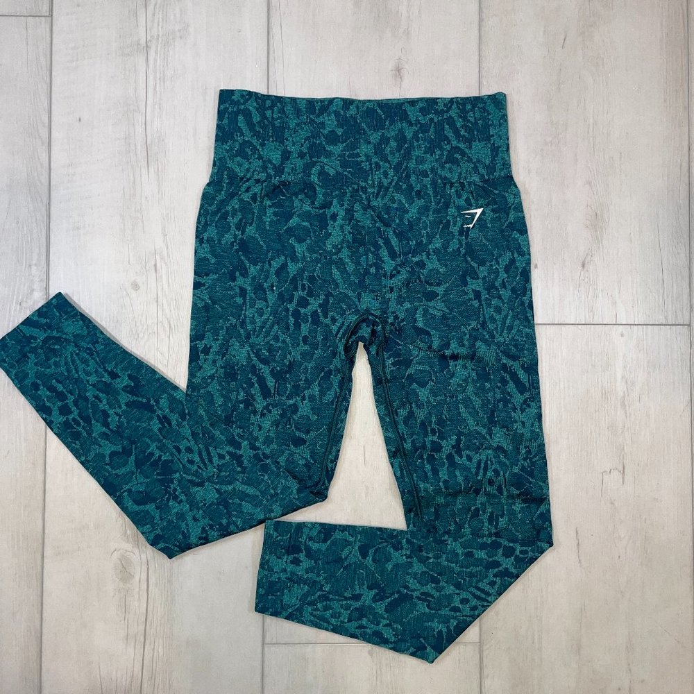 Gymshark Womens Legging Adapt Animal Seamless Teal Scrunched Back